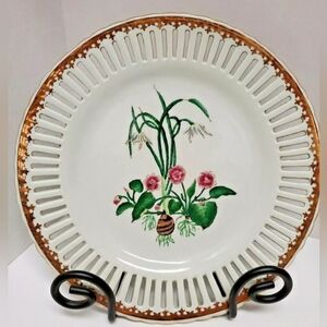 Reticulated United Wilson 1897 Handpainted Flower Plate w/Gold Trim Pre-owned